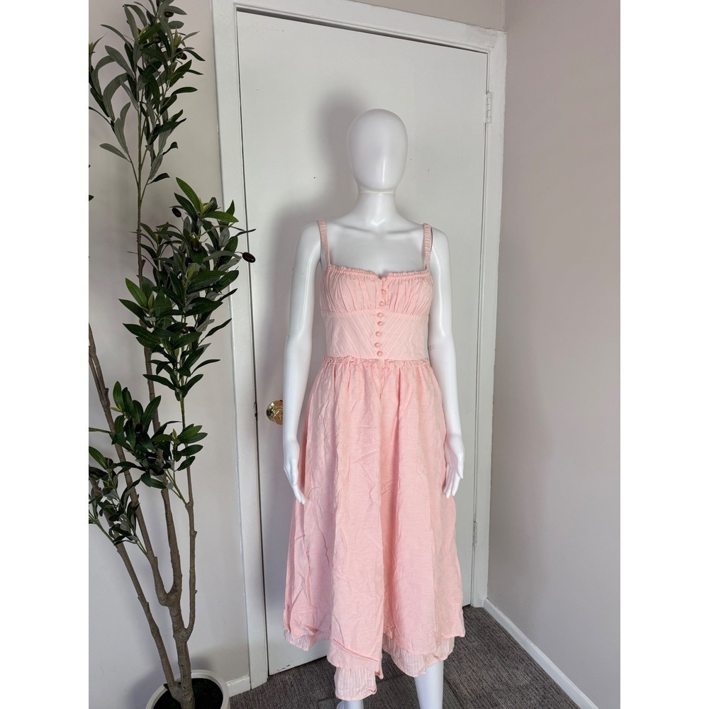 Commense‎ Pink Sundress Cottagecore Ruffle Hem Button Front Summer Dress S - Picture 7 of 7